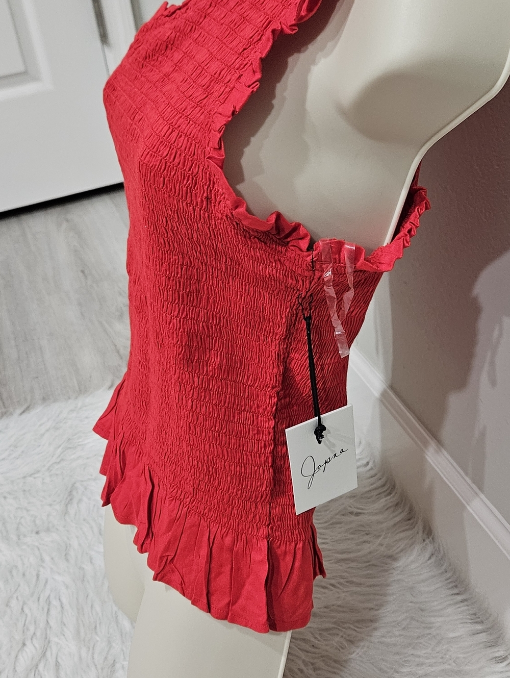 One-Shoulder Red Ruffle Top - Picture 3 of 5